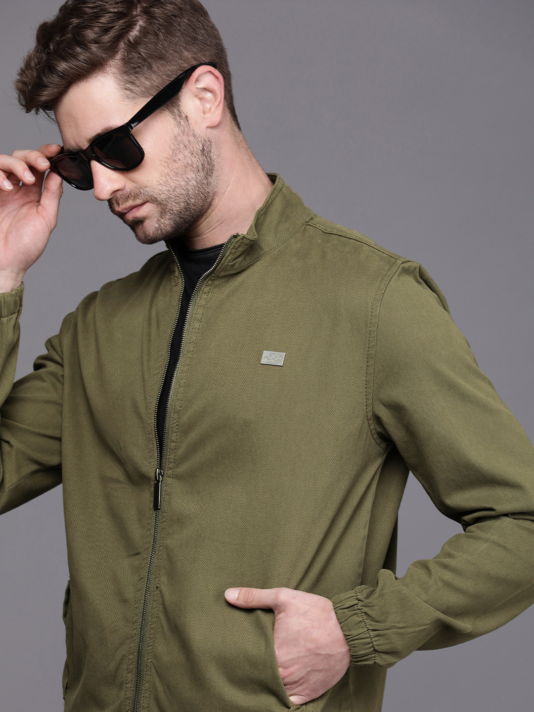 

WROGN Men Olive Green Pure Cotton Tailored Jacket