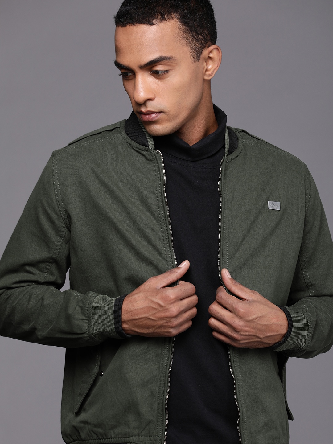 

WROGN Men Green Pure Cotton Bomber Jacket