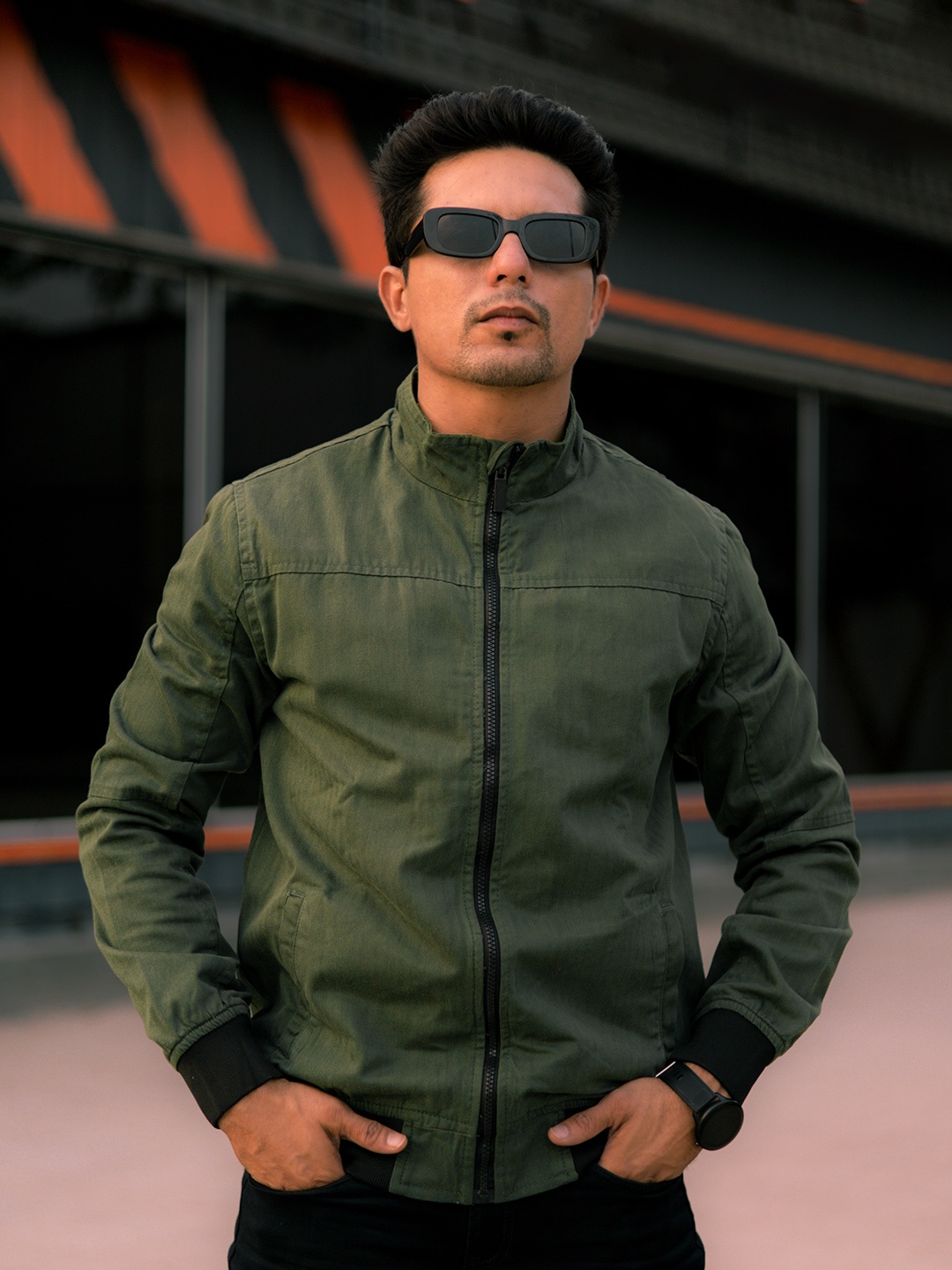 

WROGN Men Green Pure Cotton Bomber Jacket