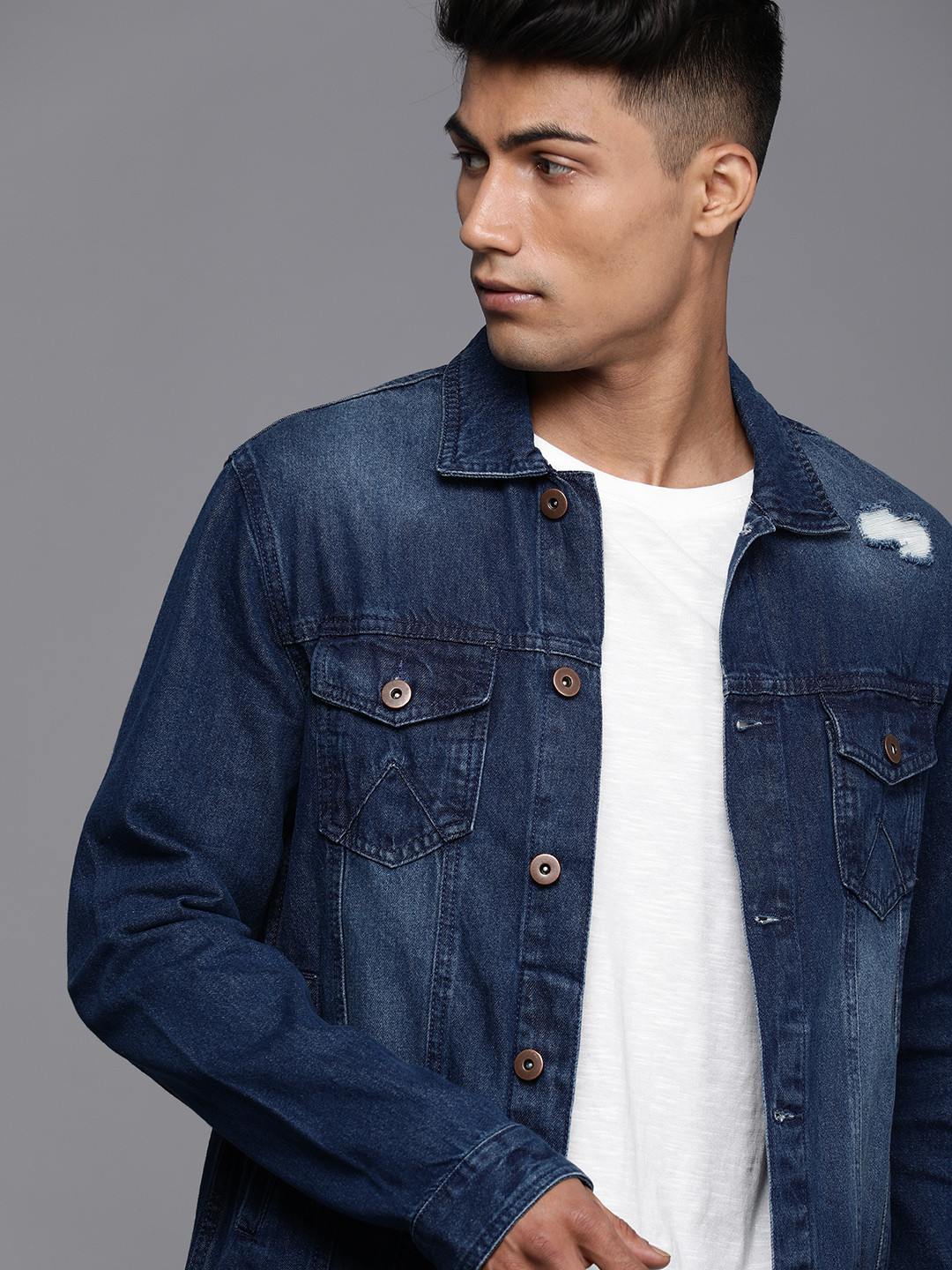 

WROGN Men Solid Blue Denim Jacket
