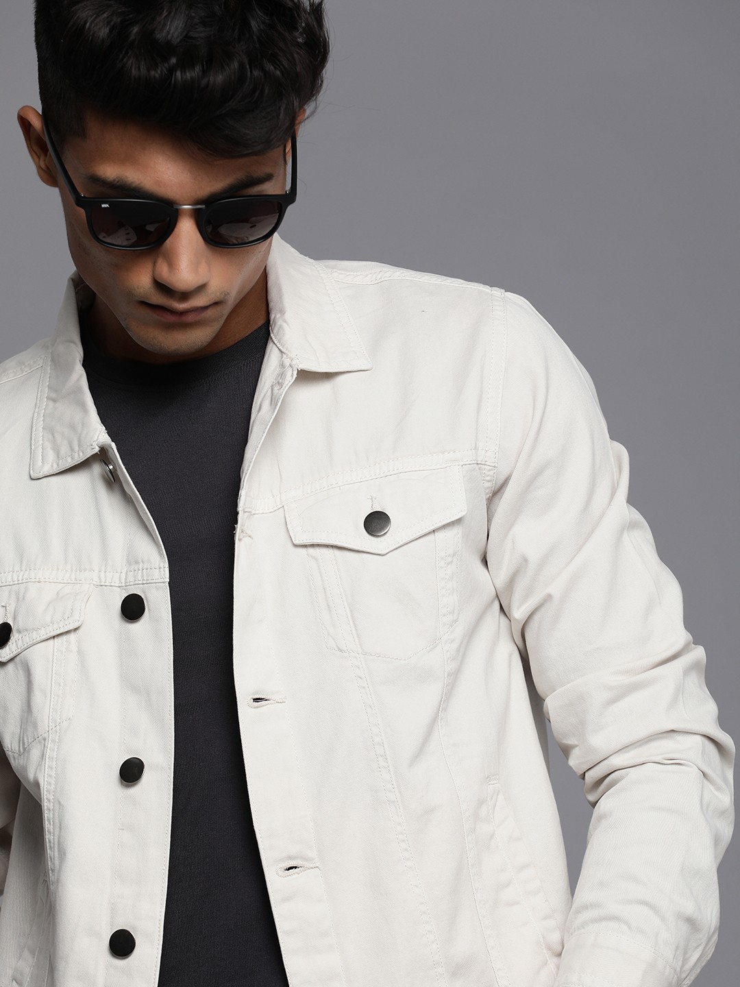 

WROGN Men Solid White Denim Jacket