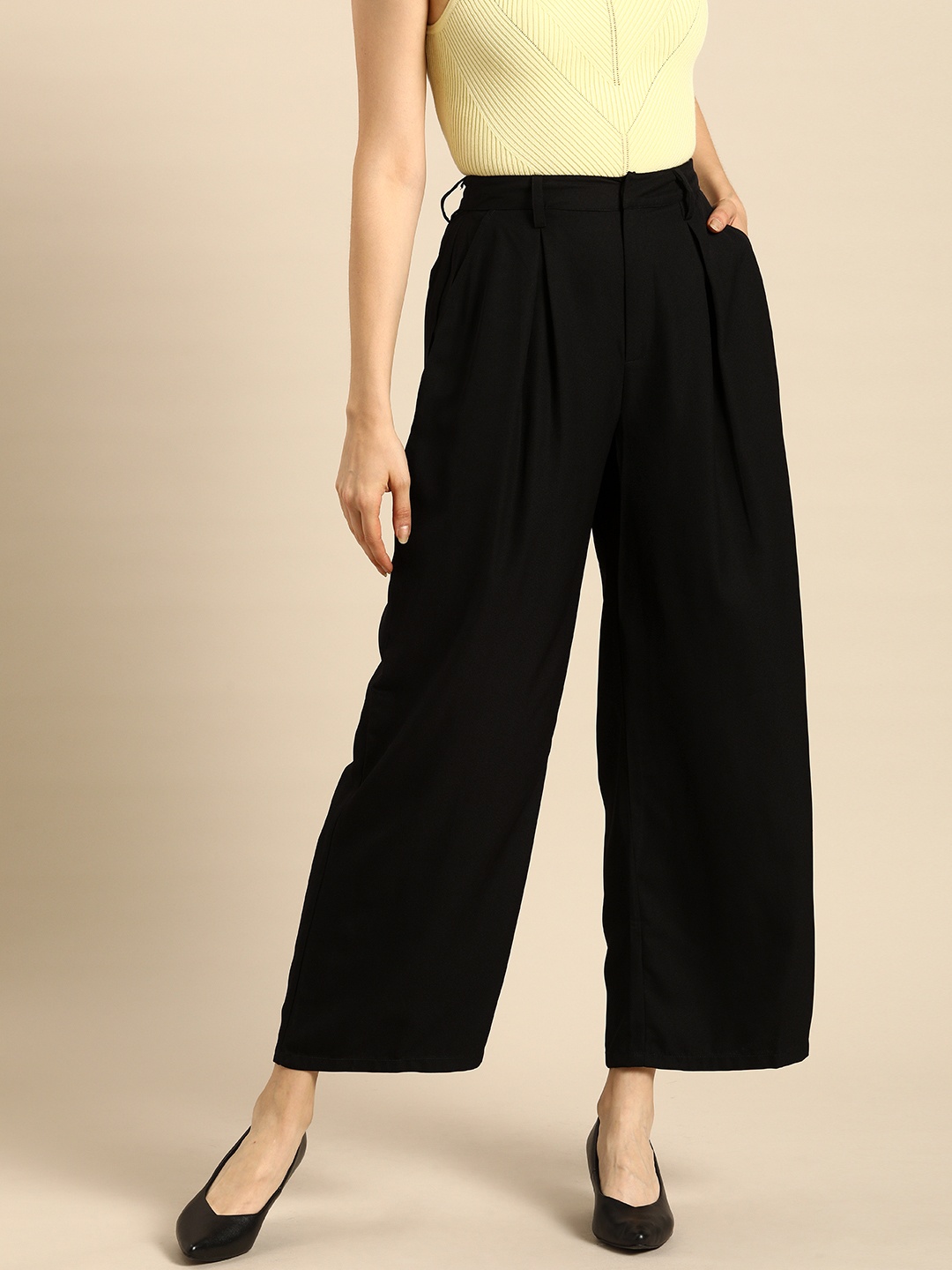 

all about you Women Black Pleated Parallel Trousers