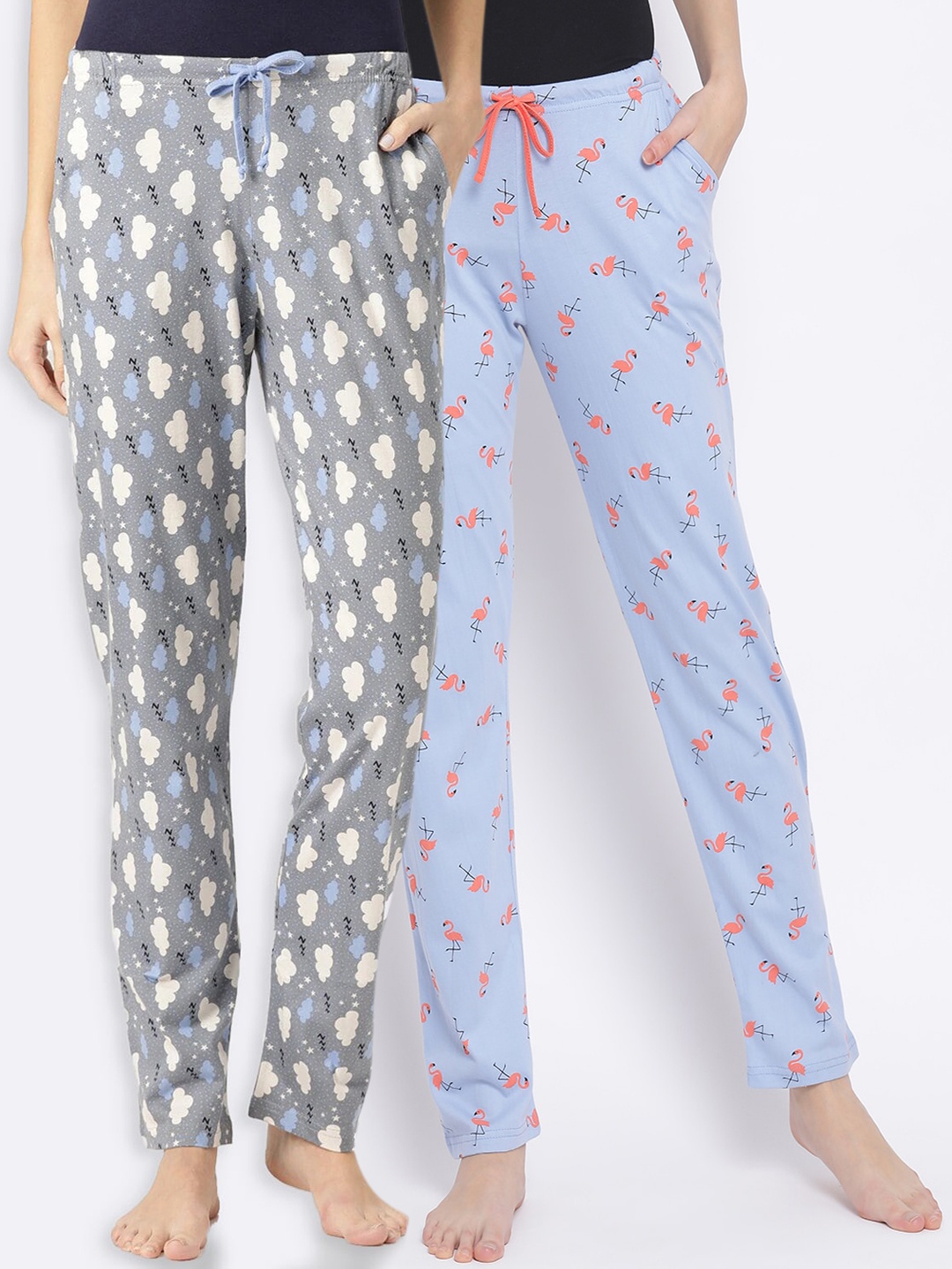 

Kanvin Women Pack of 2 Printed Pure Cotton Lounge Pants, Blue