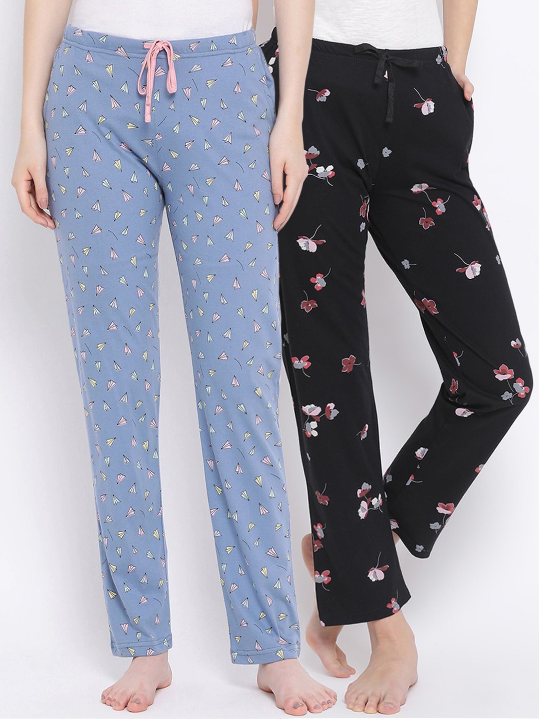 

Kanvin Women Pack of 2 Printed Pure Cotton Lounge Pants, Black
