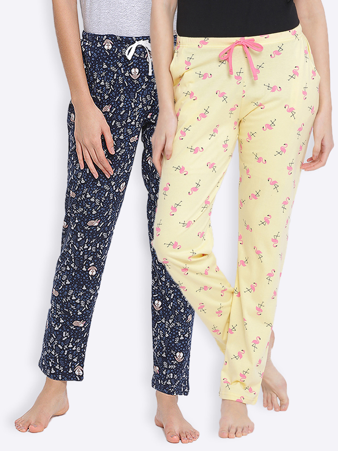 

Kanvin Women Pack Of 2 Printed Cotton Lounge Pants, Yellow