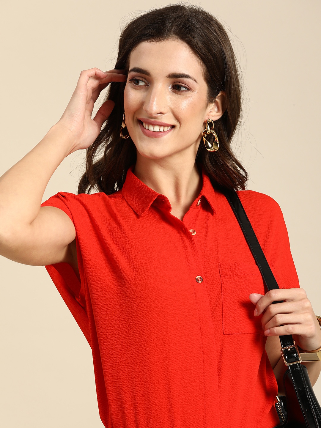 

all about you Women Red Self-Design Casual Shirt