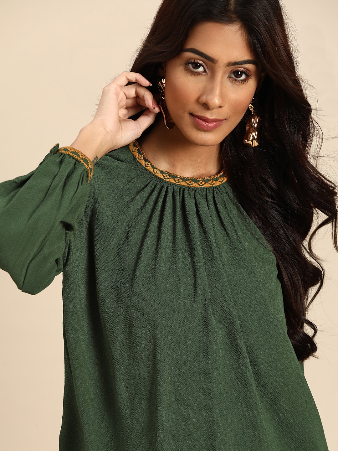 

all about you Green Regular Top With Embroidered Detail