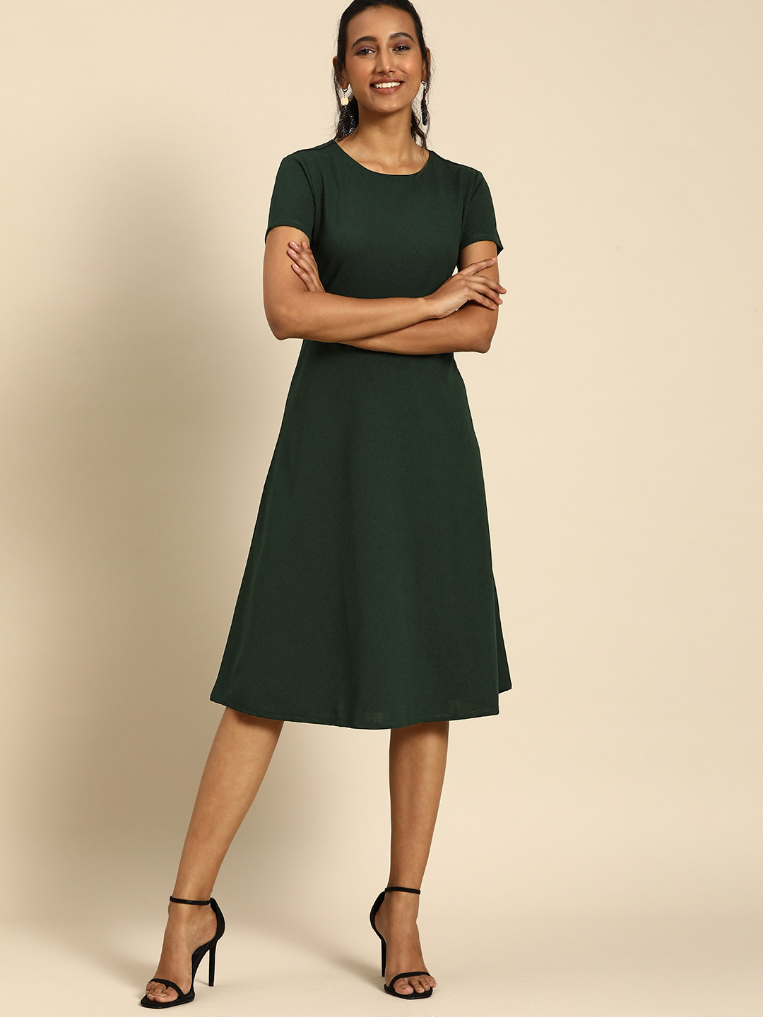 

all about you Women Teal Green Solid A-Line Dress