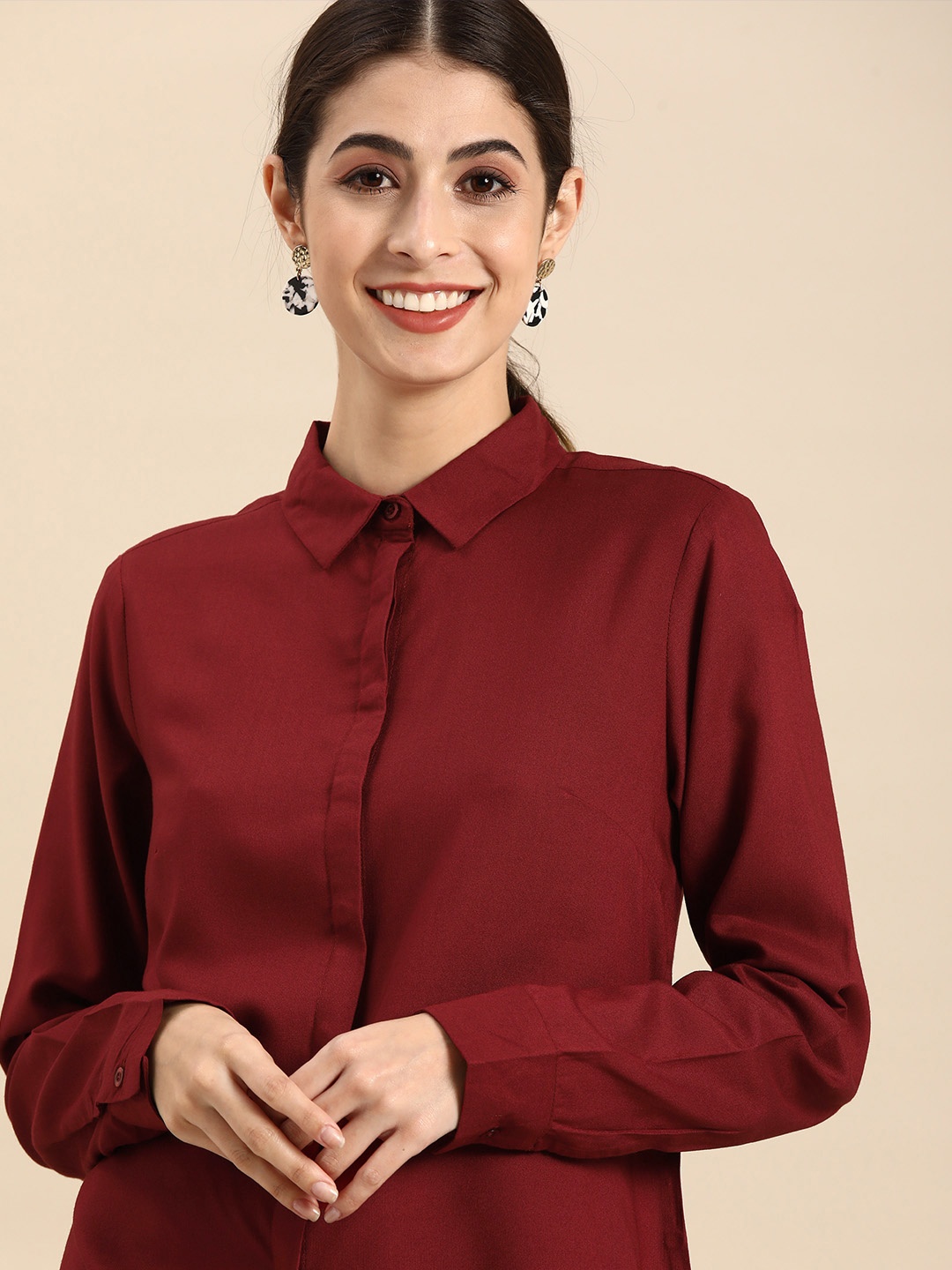 

all about you Maroon Shirt Style Top