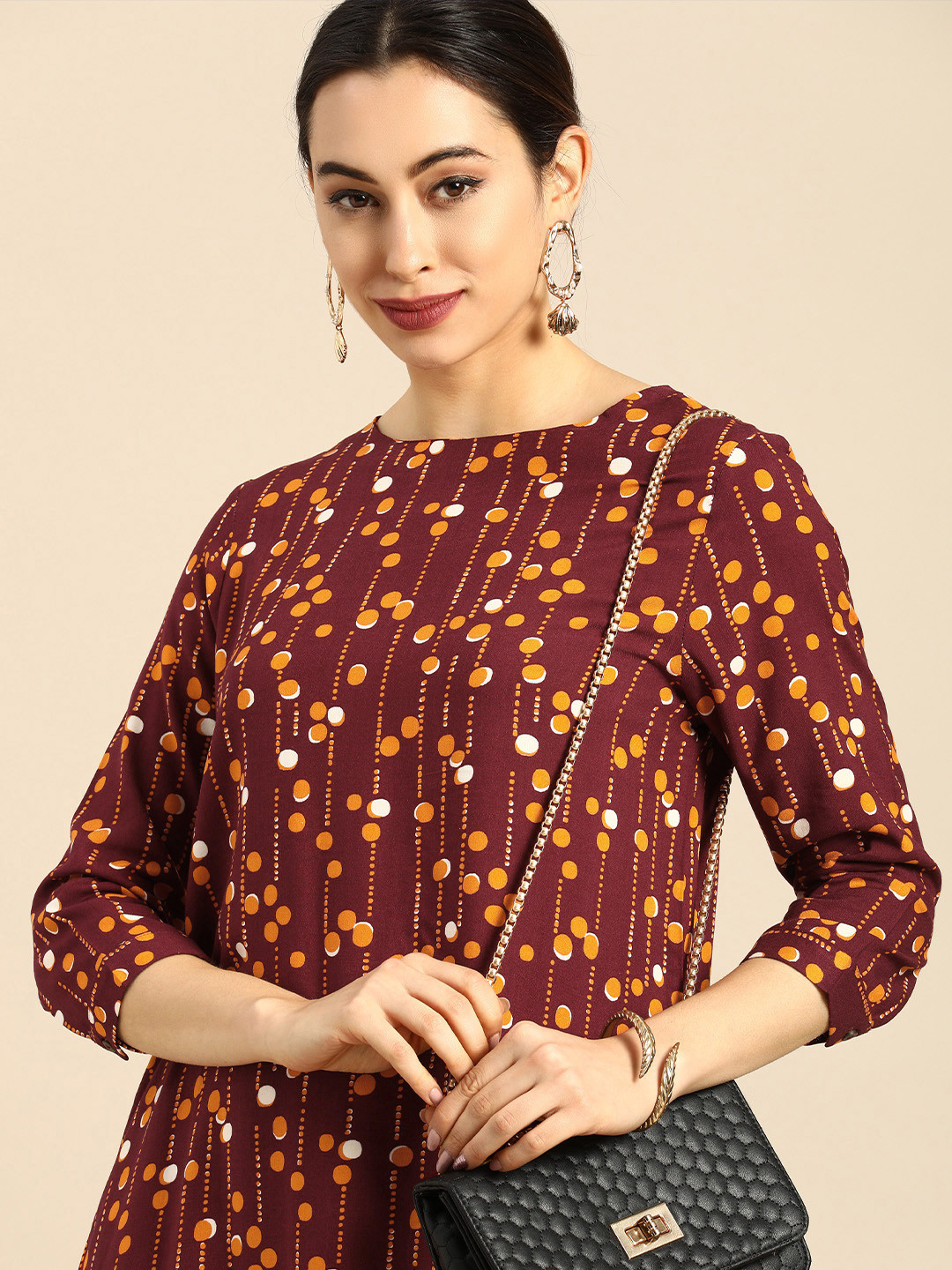 

all about you Maroon & Yellow Printed A-Line Dress
