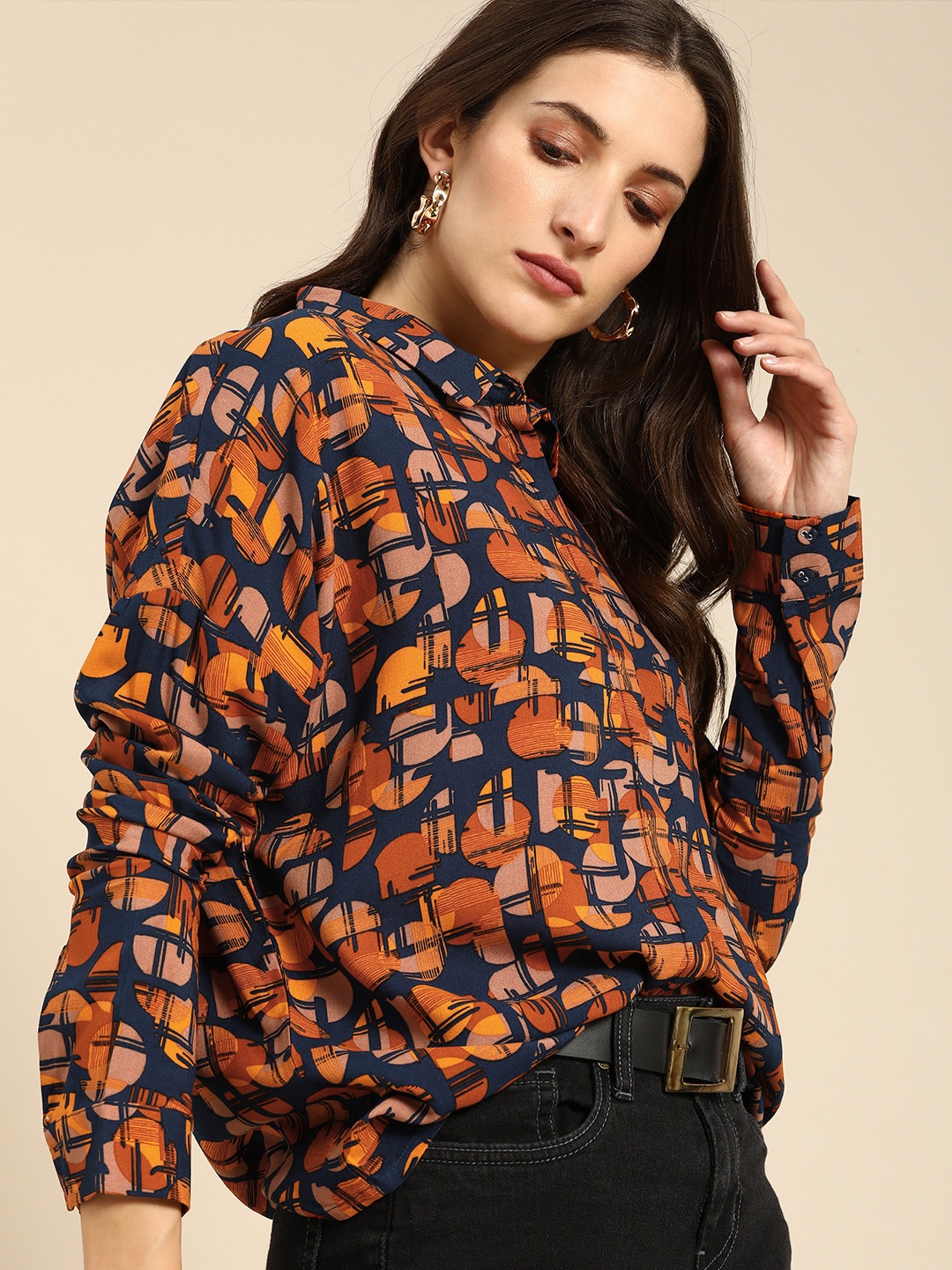 

all about you Women Blue Opaque Printed Casual Shirt