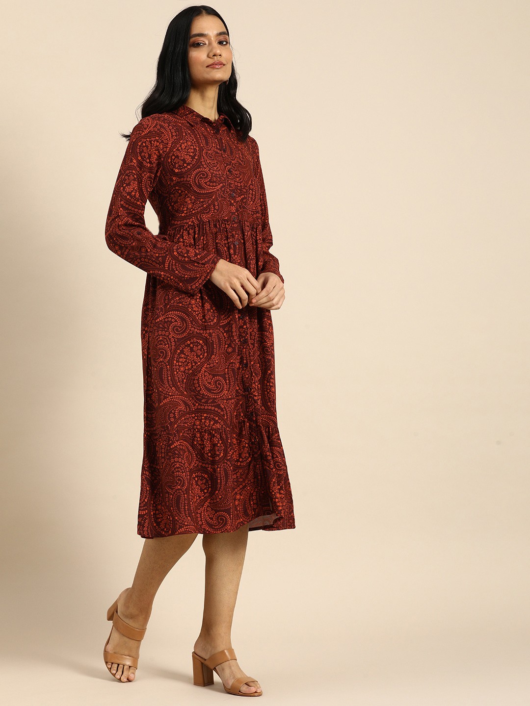

all about you Maroon Ethnic Motifs A-Line Dress