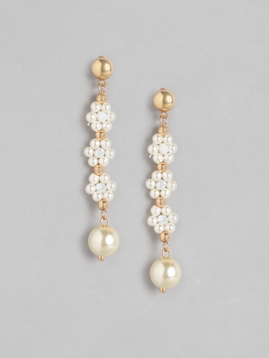 

DressBerry Gold-Toned & White Beaded Floral Shaped Drop Earrings