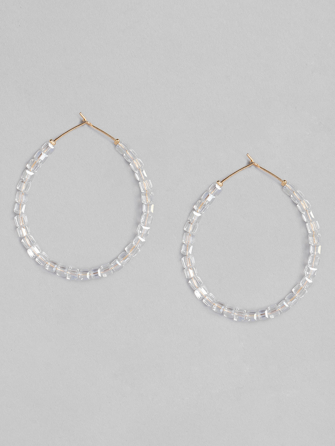 

DressBerry White Rose Gold-Plated Beaded Circular Hoop Earrings
