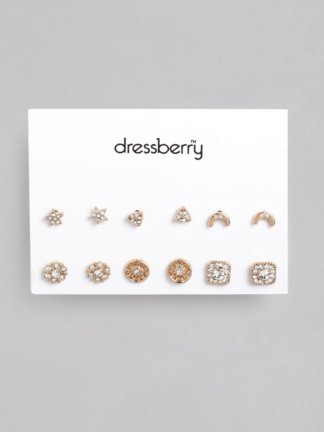 

DressBerry Set of 6 Gold-Toned Stone Studded Studs