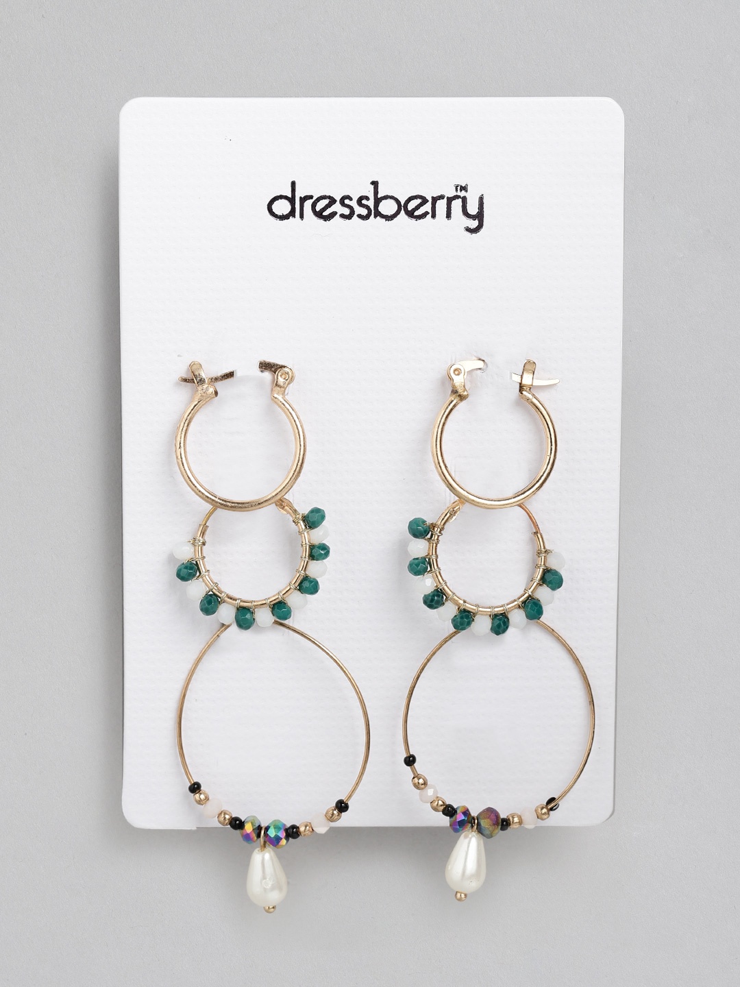 

DressBerry Set of 3 Gold-Toned Beaded Hoop Earrings