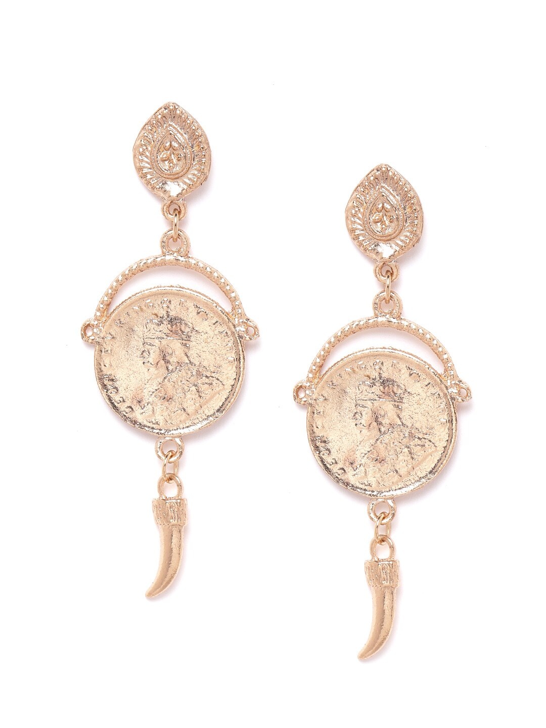 

DressBerry Gold-Toned Embossed Contemporary Drop Earrings