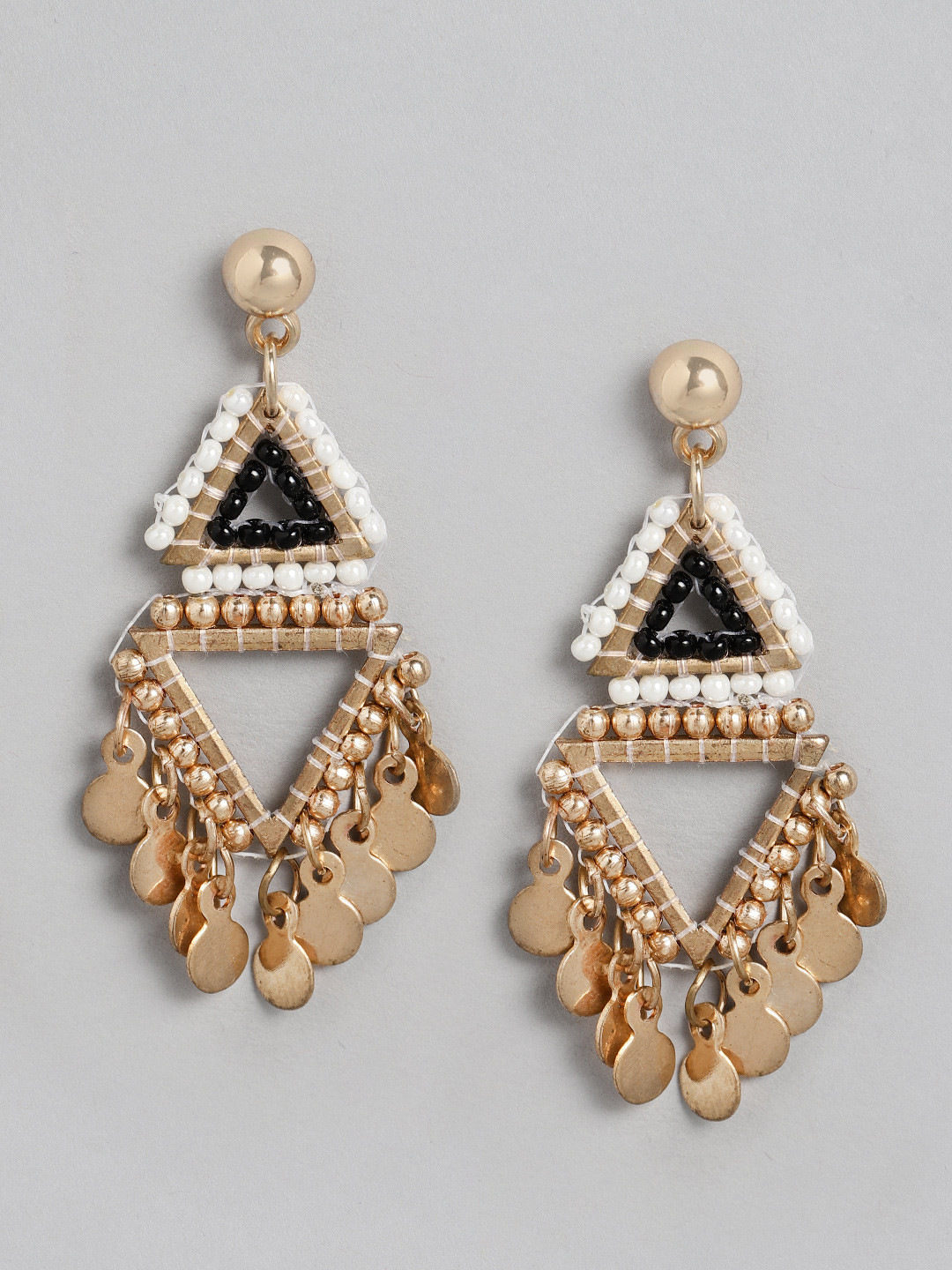 

DressBerry Gold-Toned & White Beaded Triangular Drop Earrings