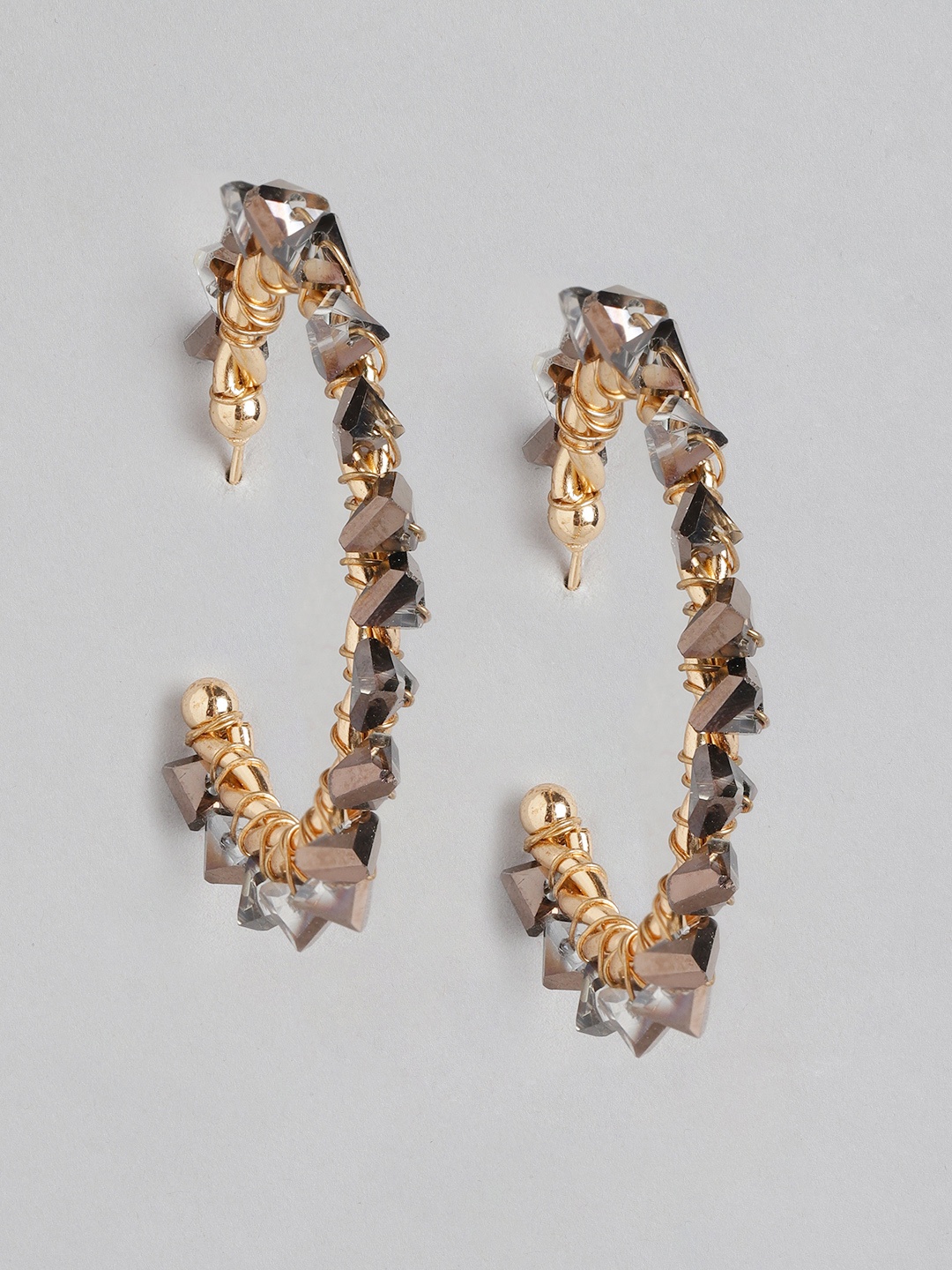

DressBerry Gold-Toned & Black Studded Crescent Shaped Half Hoop Earrings