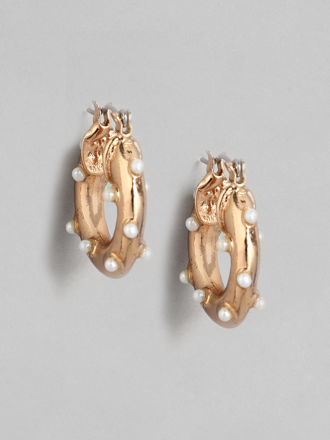 

DressBerry Gold-Toned & White Beaded Circular Hoop Earrings