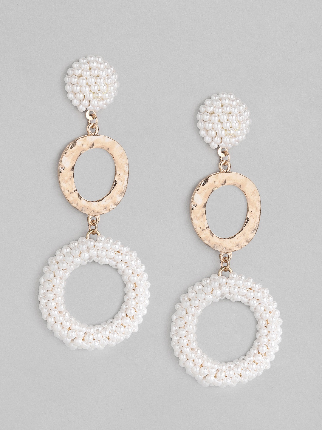 

DressBerry White Rose Gold-Plated Beaded Circular Drop Earrings