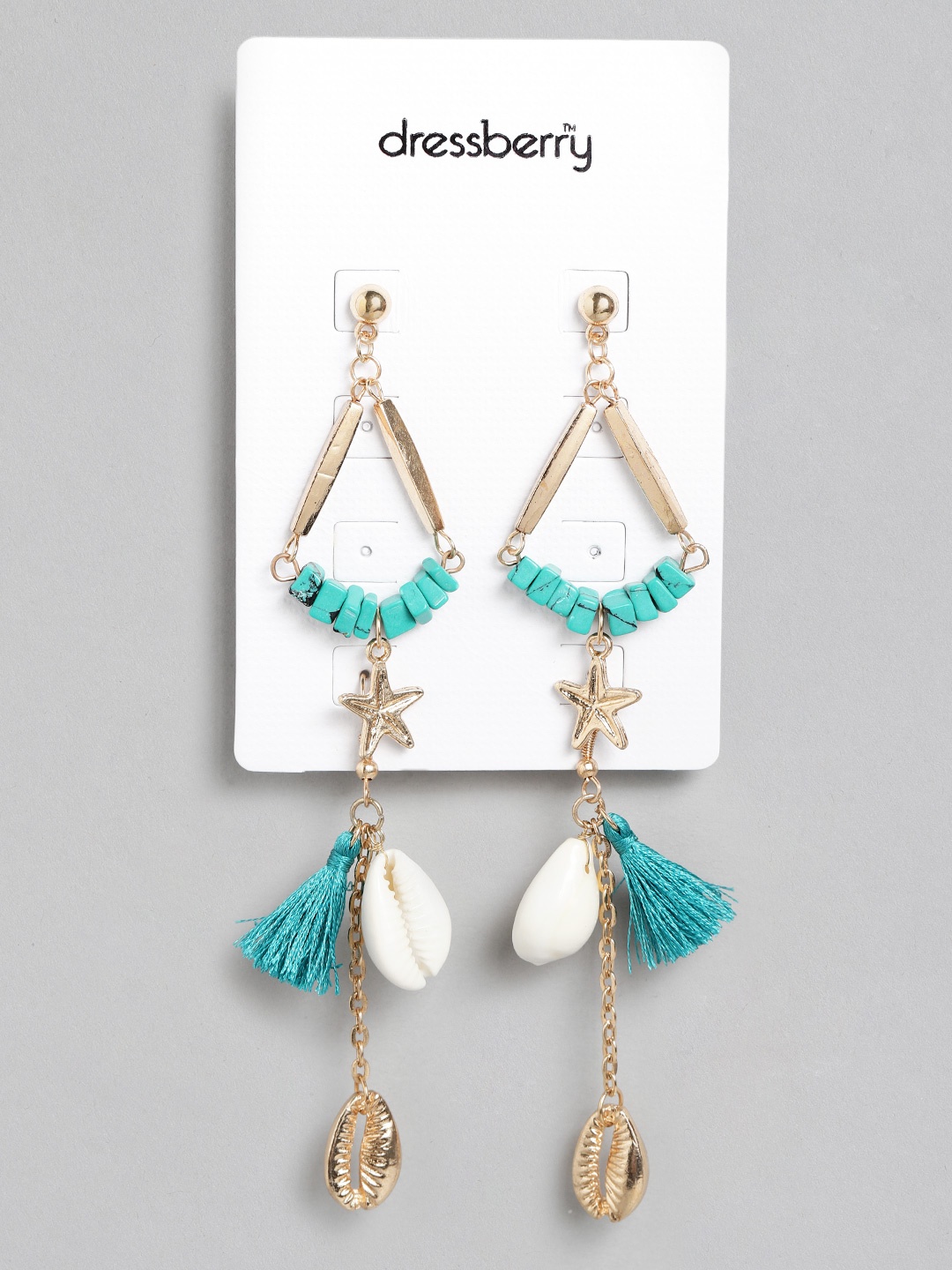 

DressBerry Set of 2 Gold-Toned & Green Drop Earrings