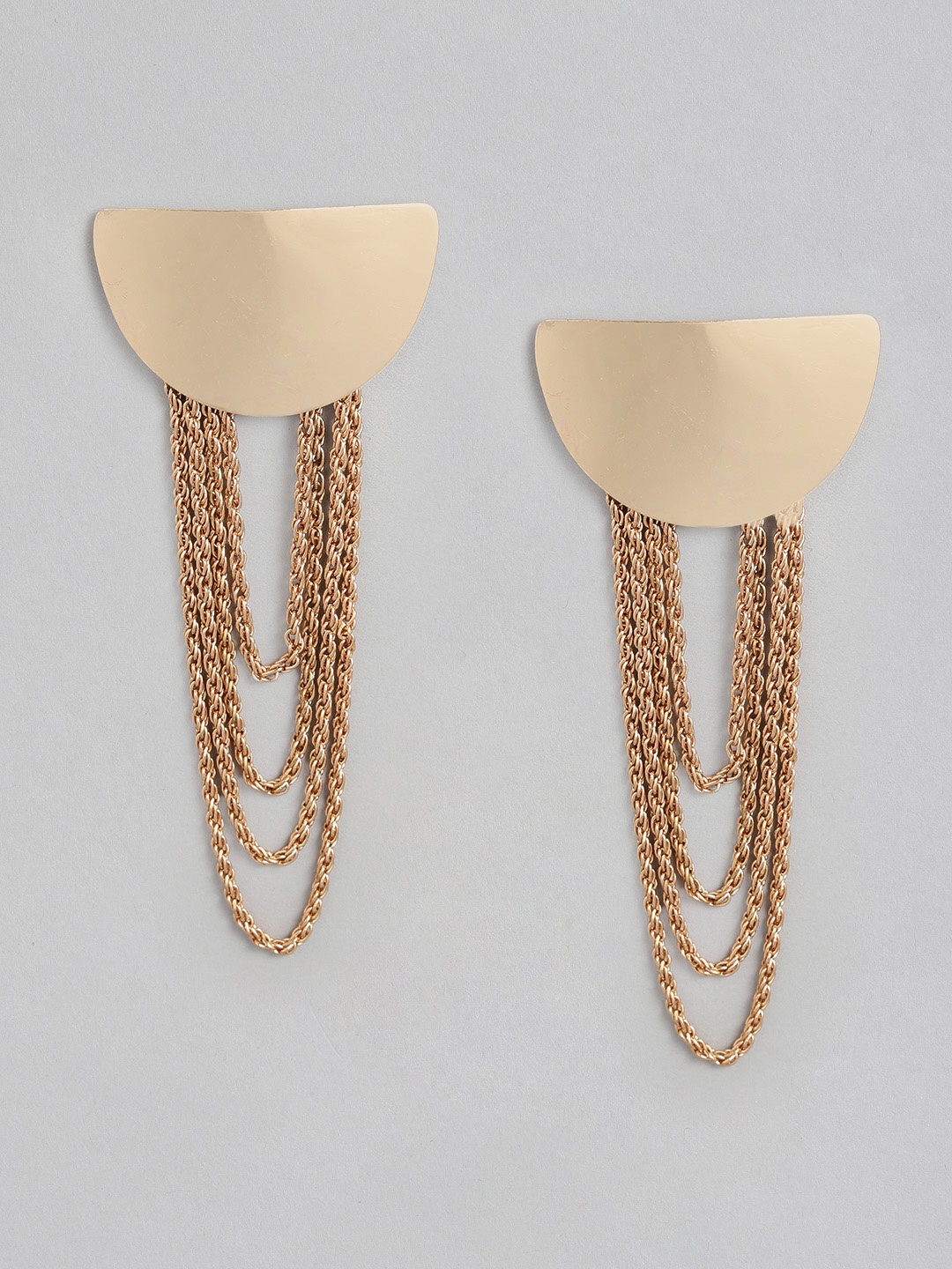 

DressBerry Gold-Toned Chain Detail Crescent Shaped Drop Earrings