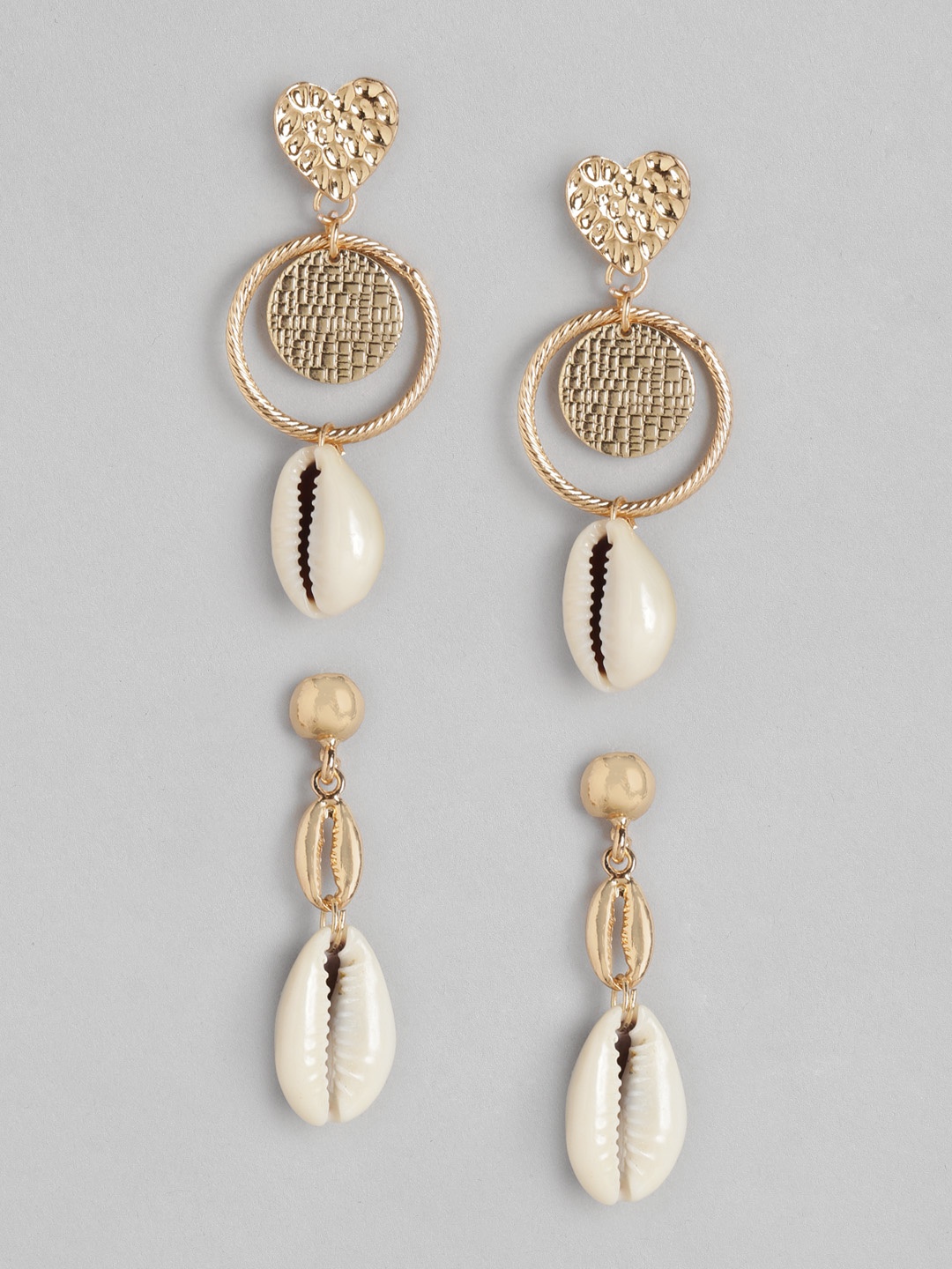 

DressBerry Set of 2 Gold-Toned Drop Earrings with Cowry Detail