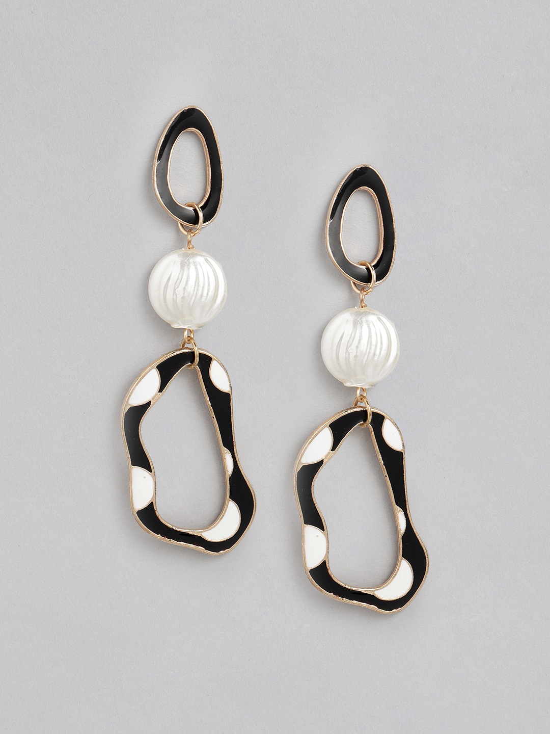 

DressBerry Gold-Toned & Black Enamelled Contemporary Drop Earrings