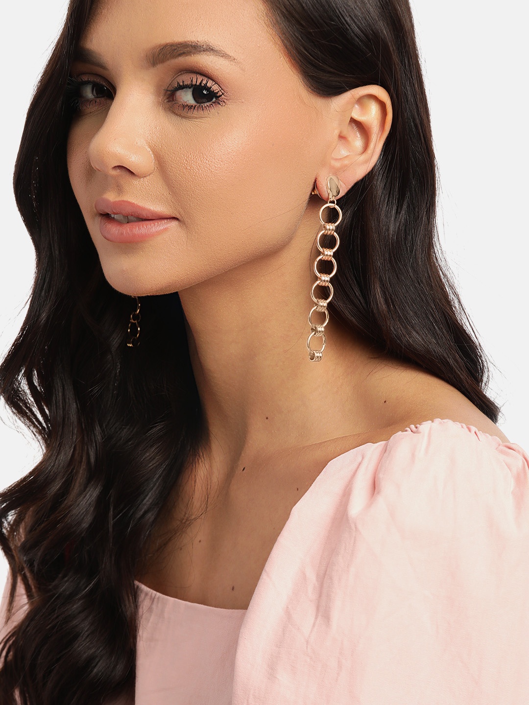 

DressBerry Gold-Toned Link Chain Contemporary Drop Earrings