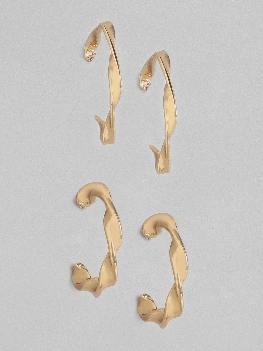 

DressBerry Set of 2 Gold-Toned Crescent-Shaped Twisted Half Hoop Earrings