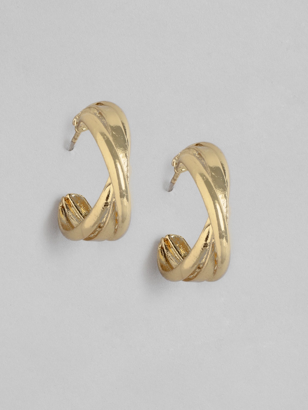 

DressBerry Gold-Toned Crescent Shaped Twisted Half Hoop Earrings