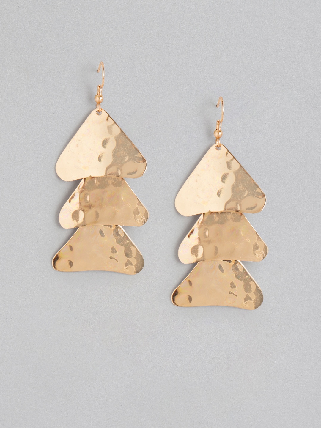 

DressBerry Rose Gold-Toned Hammered Effect Triangular Drop Earrings