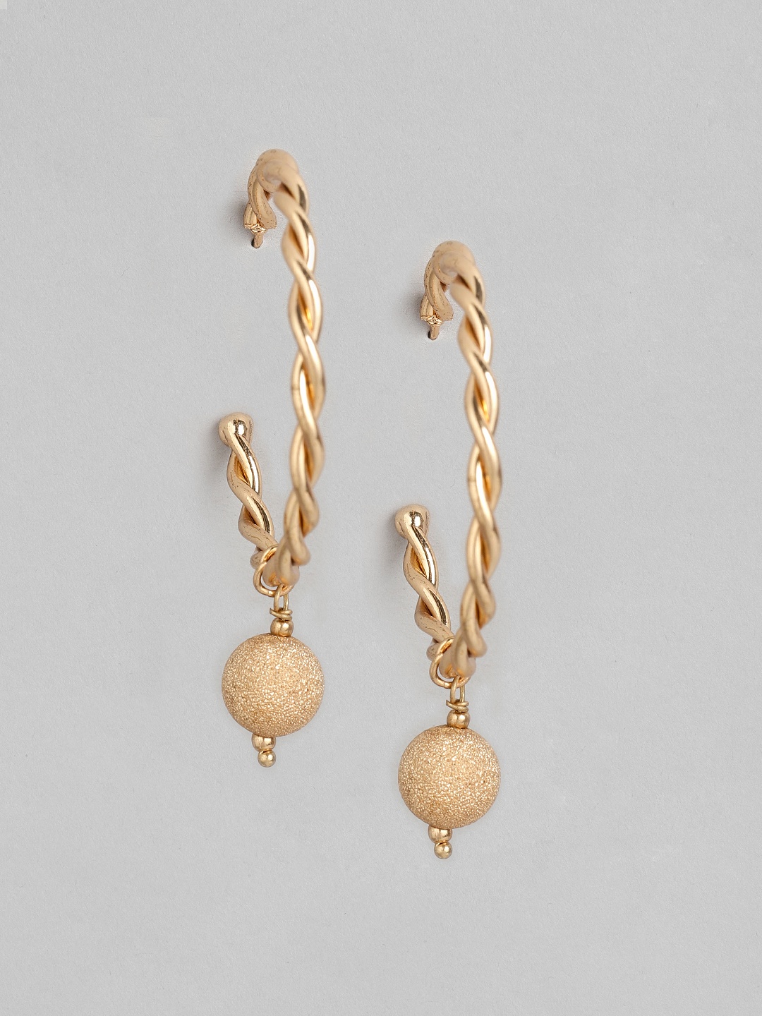 

DressBerry Gold-Toned Twisted Crescent Shaped Drop Earrings with Beaded Detail
