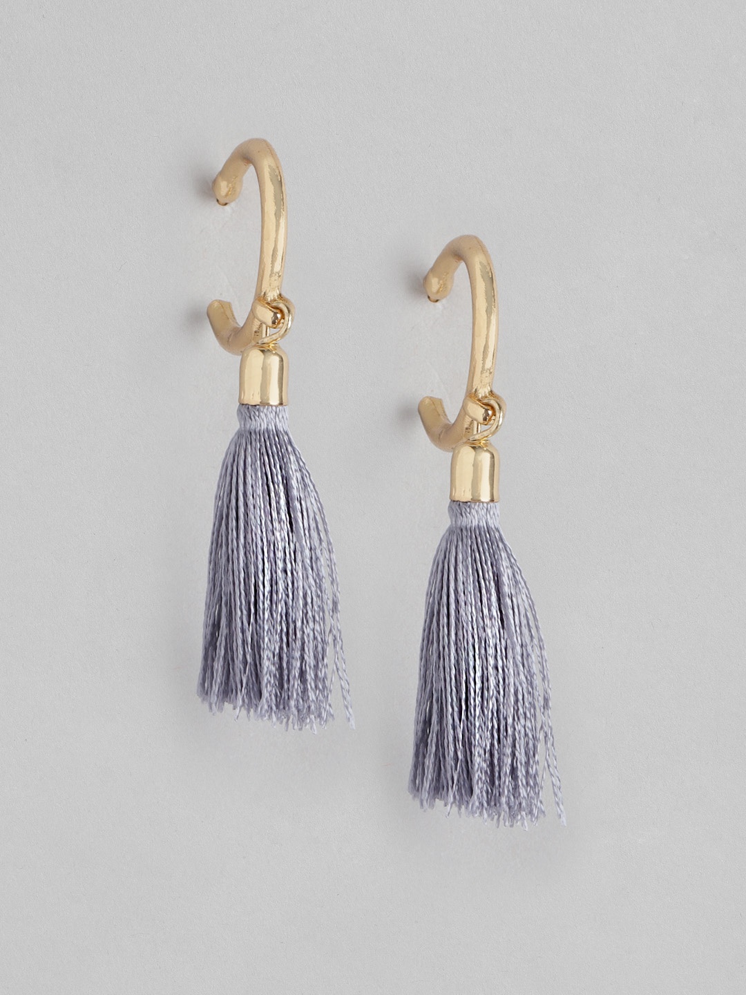 

DressBerry Grey & Gold-Toned Crescent Shaped Tasselled Drop Earrings