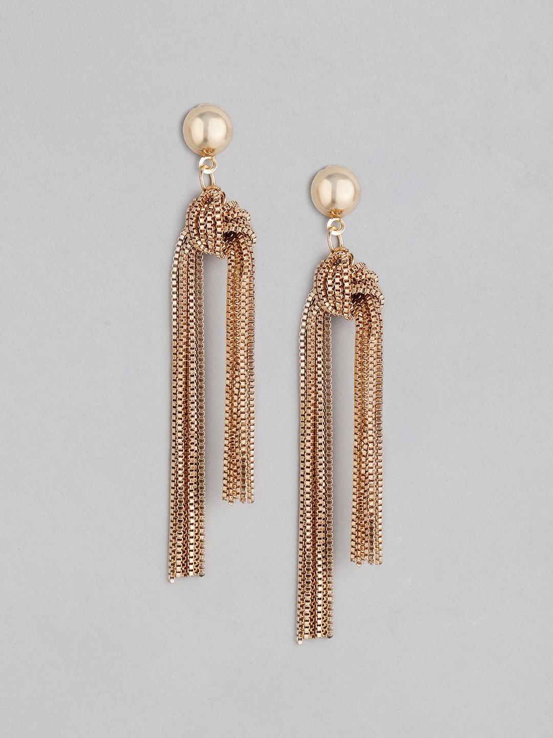 

DressBerry Antique Gold-Plated Knotted Tassel Contemporary Drop Earrings