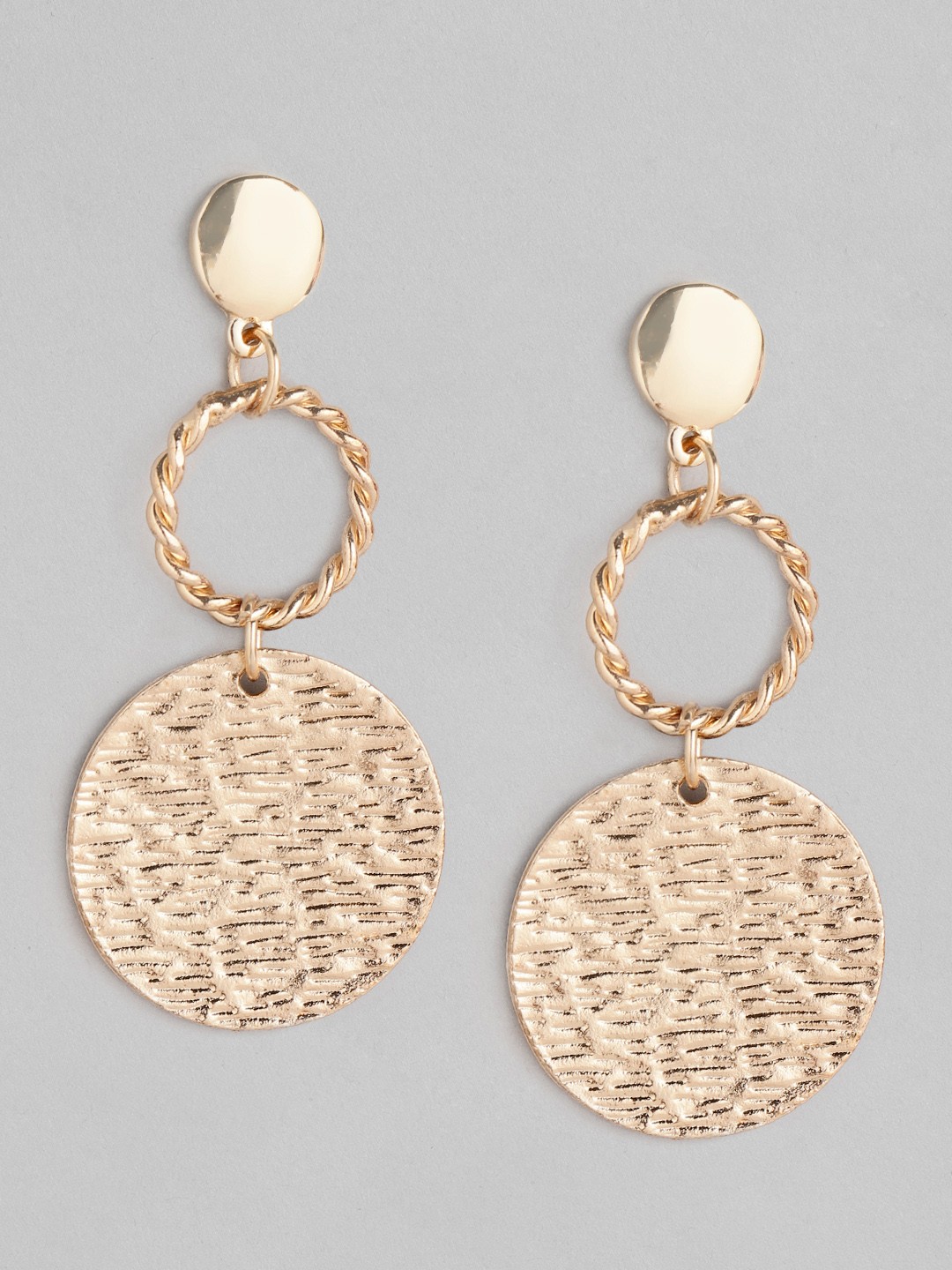 

DressBerry Rose Gold-Plated Textured Circular Drop Earrings