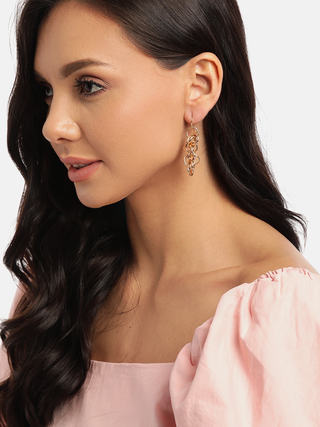 

DressBerry Gold-Toned Link Chain Contemporary Drop Earrings
