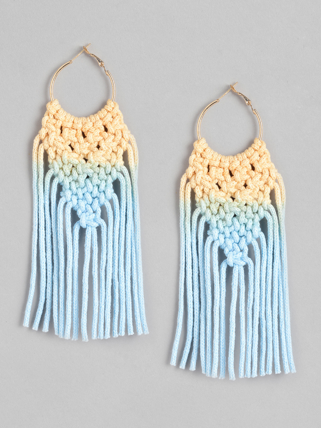 

DressBerry Blue & Yellow Crochet Ombre Fringed Handcrafted Circular Drop Earrings