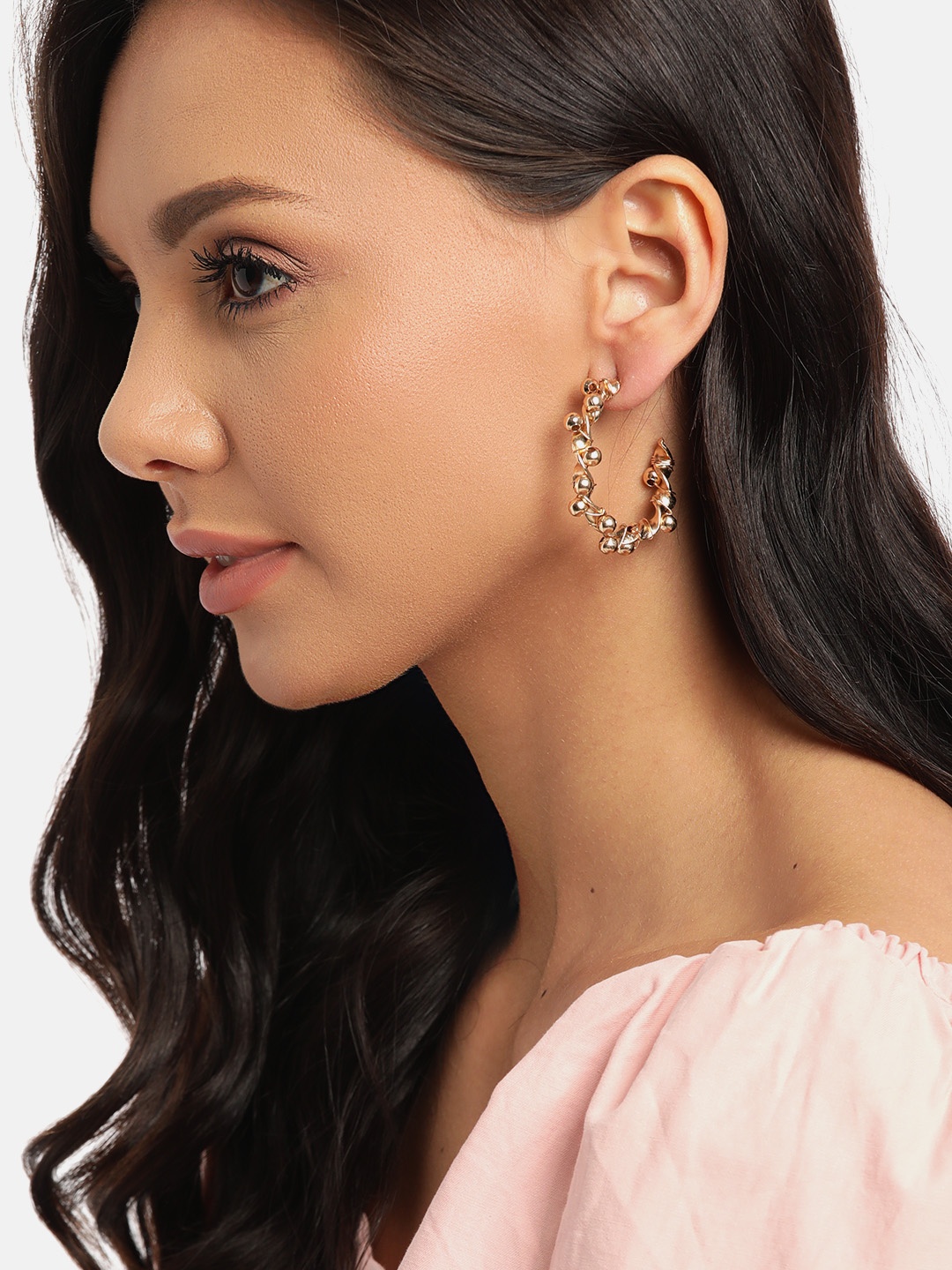 

DressBerry Gold-Toned Twisted Circular Half Hoop Earrings