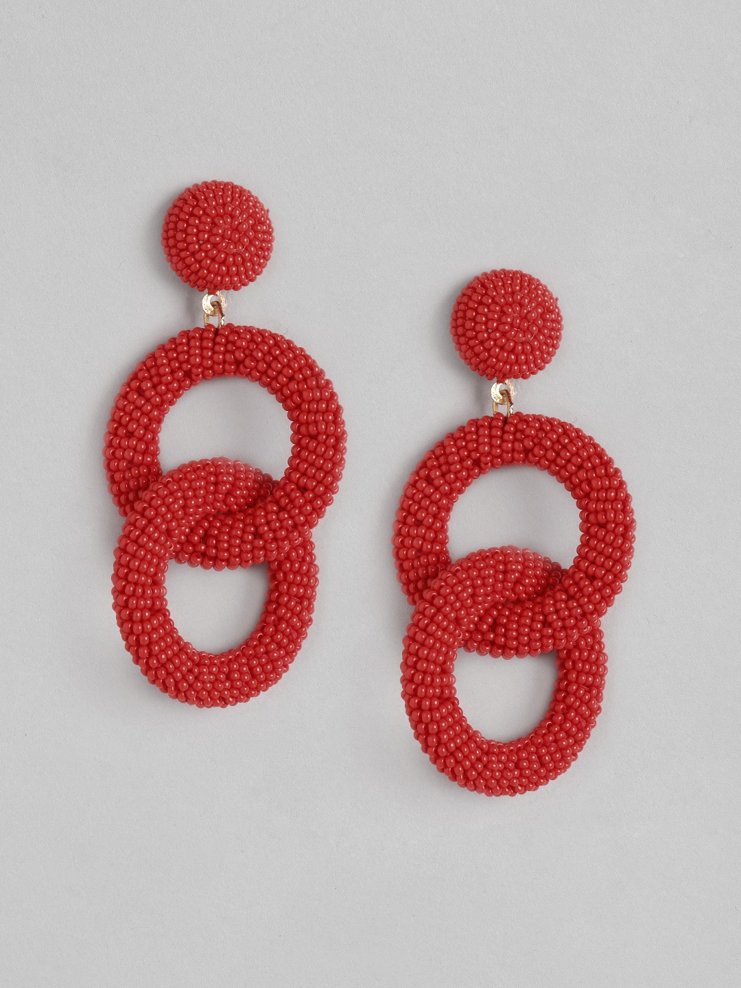 

DressBerry Red Beaded Circular Drop Earrings