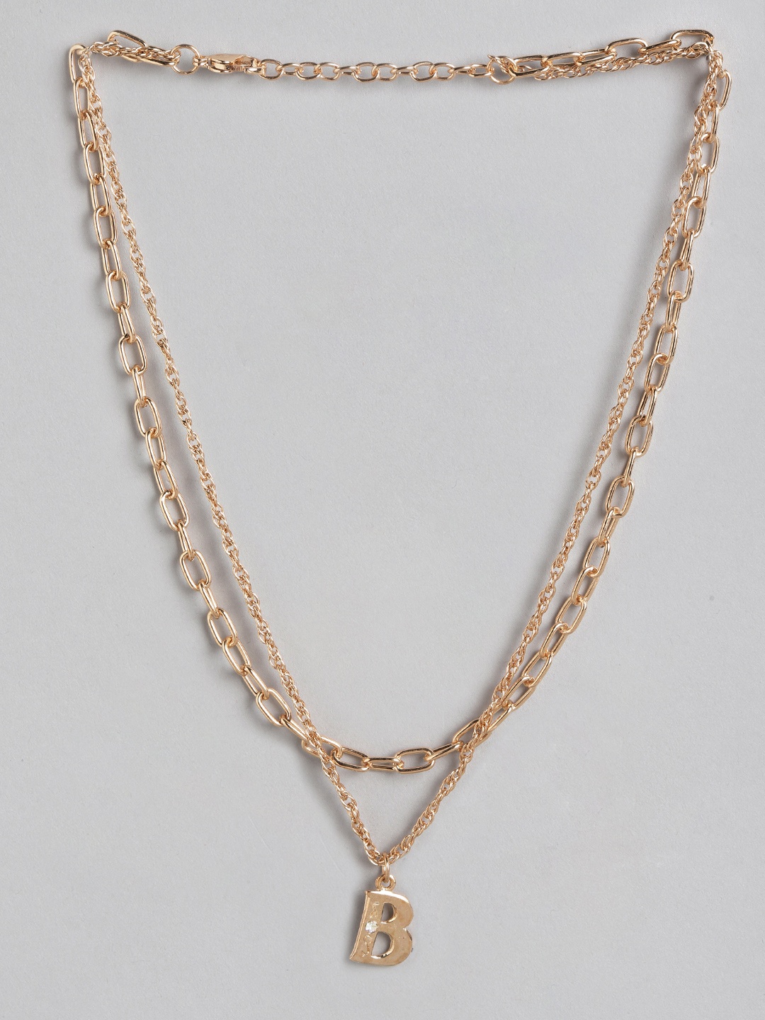 

DressBerry Gold-Toned Stone-Studded Alphabet B Charm Layered Necklace