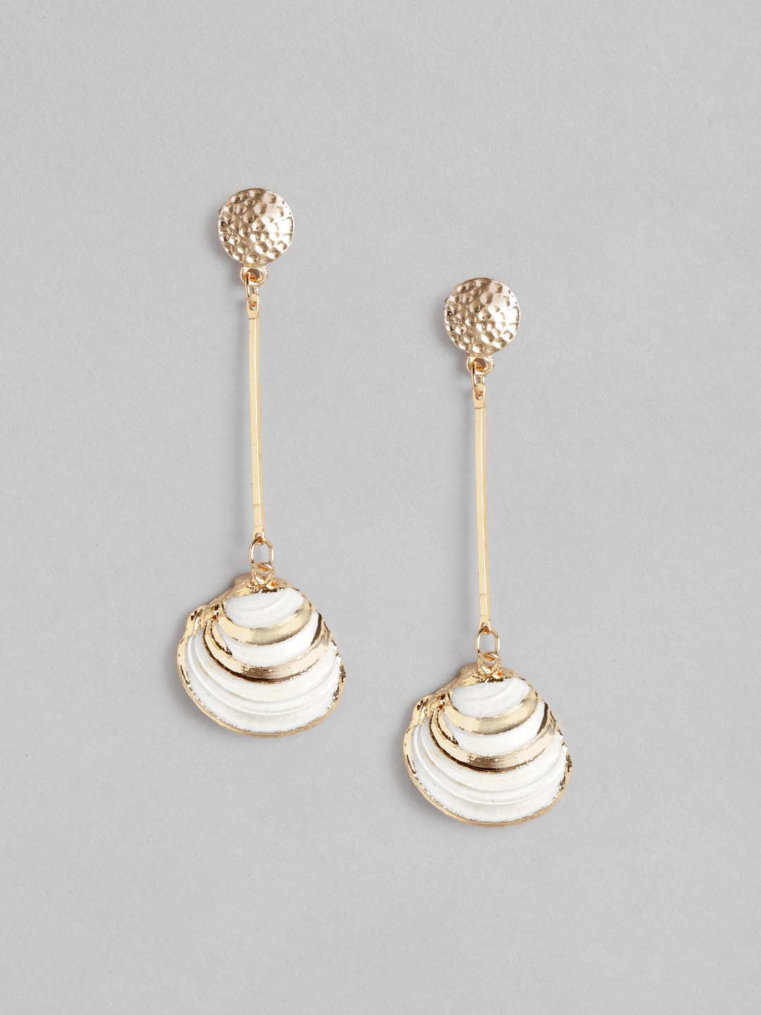 

DressBerry Gold-Toned & Off-White Hammered Effect Drop Earrings with Sea Shell Detail