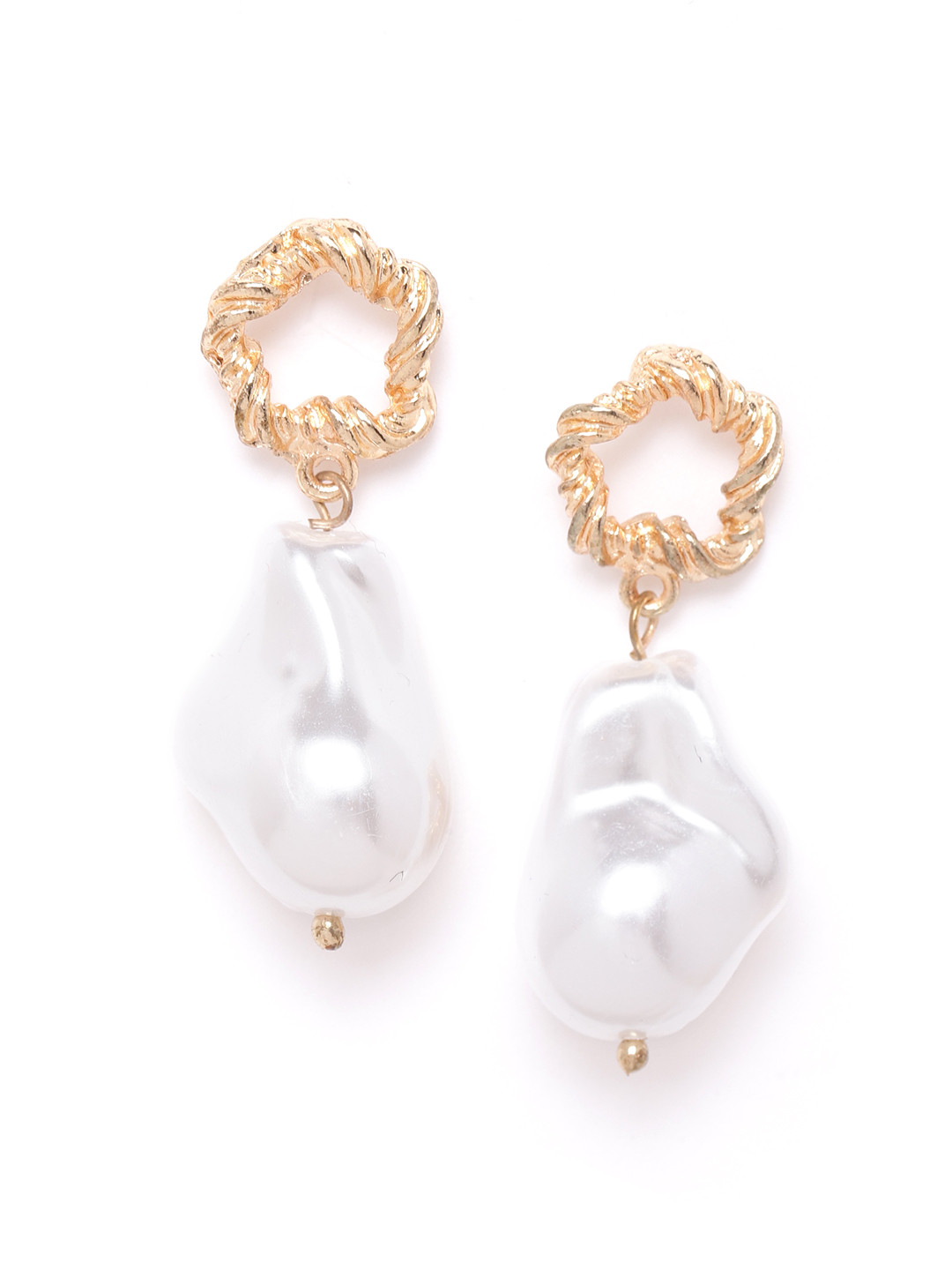 

DressBerry Gold-Toned & White Beaded Contemporary Drop Earrings