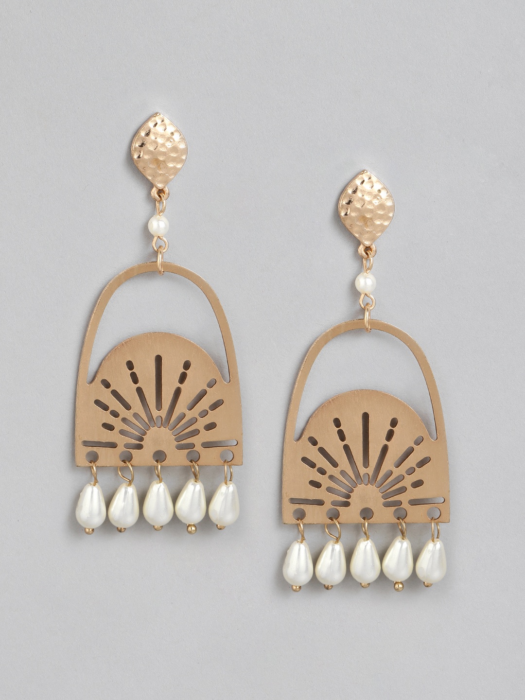 

DressBerry Rose Gold-Toned Beaded Geometric Drop Earrings