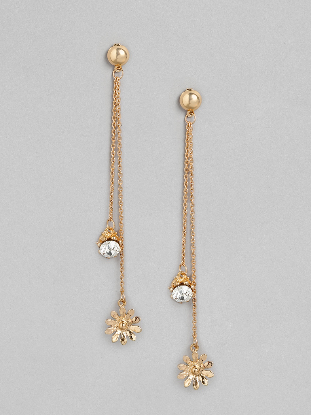 

DressBerry Gold-Toned Stone Studded Contemporary Drop Earrings
