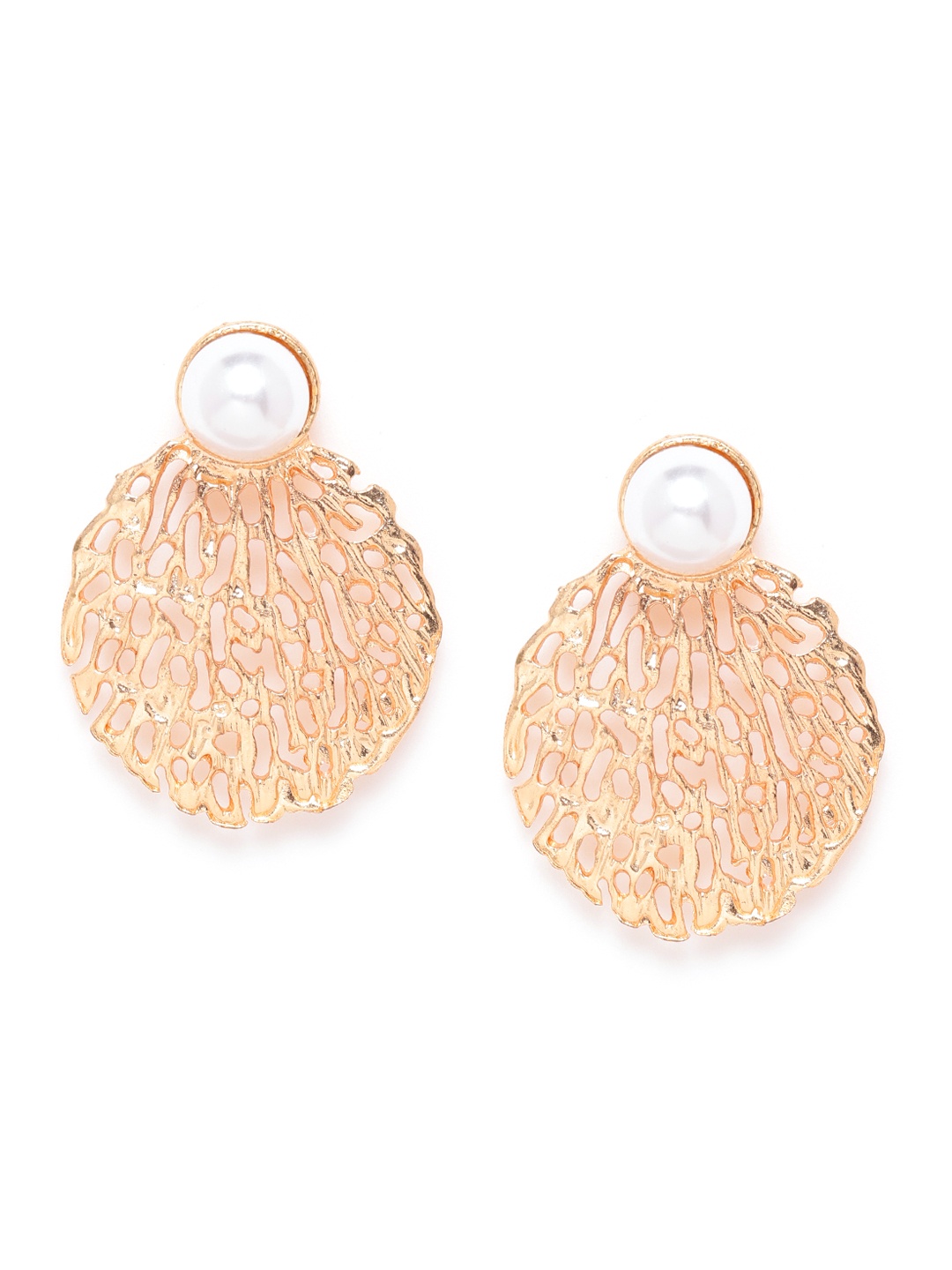 

DressBerry Gold-Toned & White Beaded Filigree Contemporary Drop Earrings