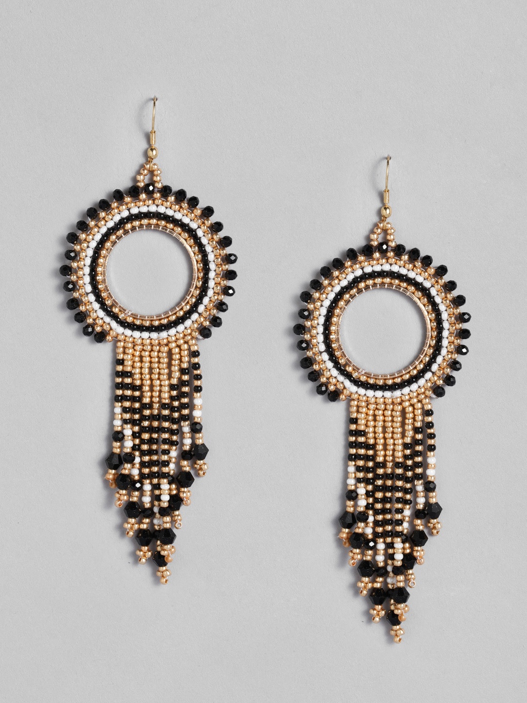 

DressBerry Black Gold-Plated Circular Drop Earrings