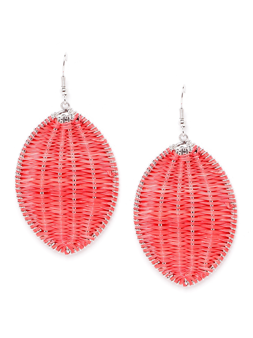 

DressBerry Coral Red Woven Contemporary Drop Earrings