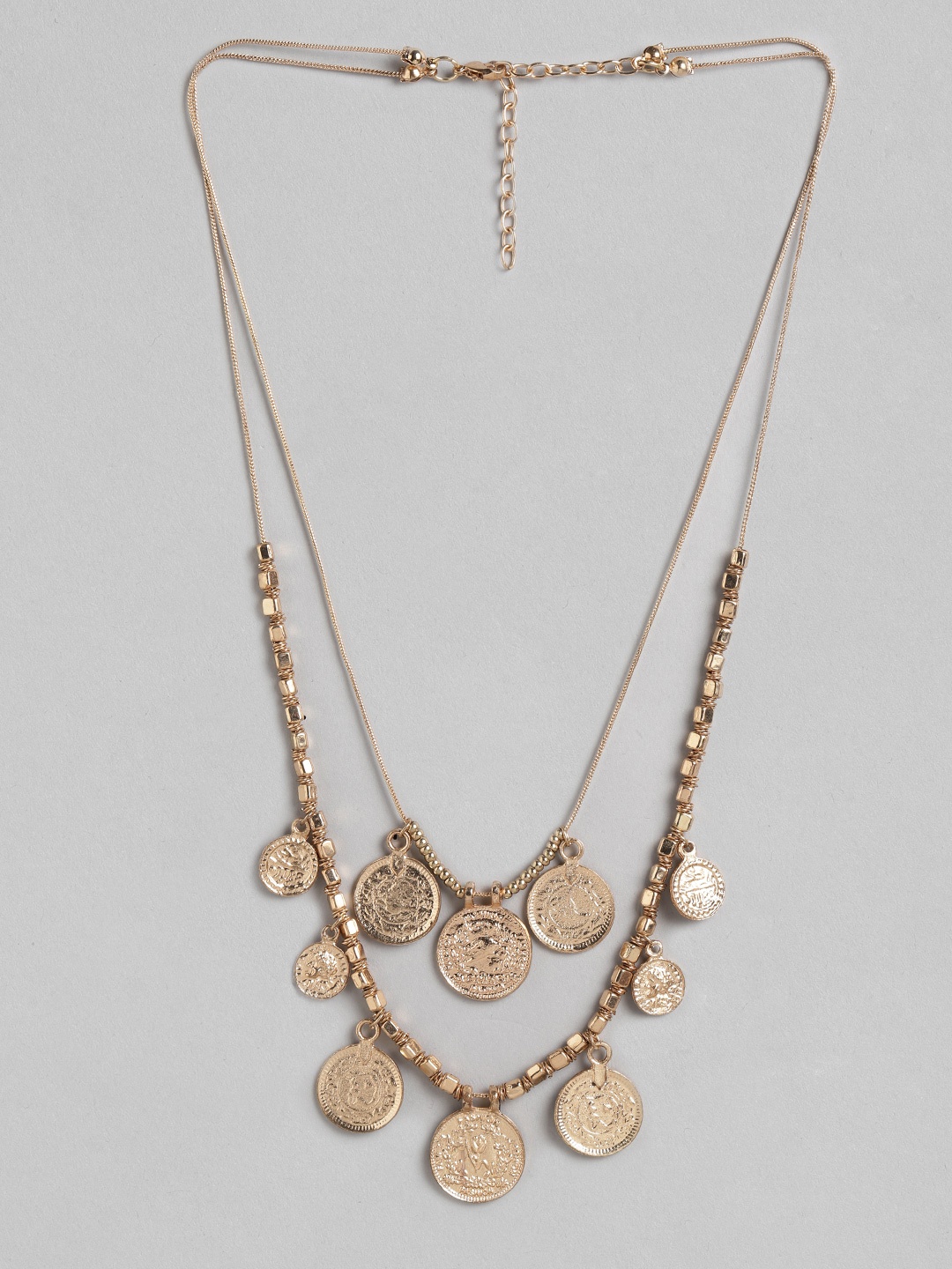 

DressBerry Gold-Toned Textured Coin Layered Necklace